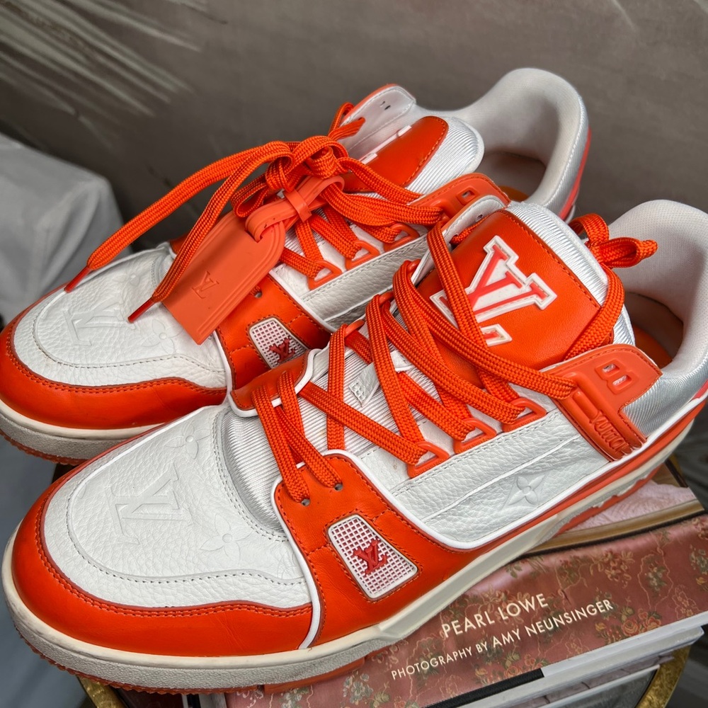 Louis Vuitton Men's Vibrant Orange and White Sneakers - Picture 3 of 10